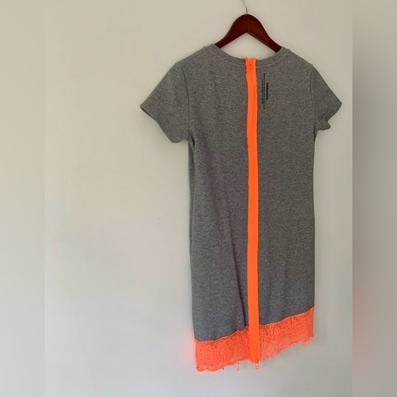 Amenpapa thick cotton shirt-dress in grey with neon orange lace trims - Picture 2 of 9